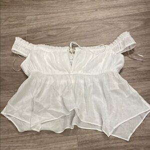 La Hearts White Off The Shoulder Blouse Smocked Flutter Sleeve